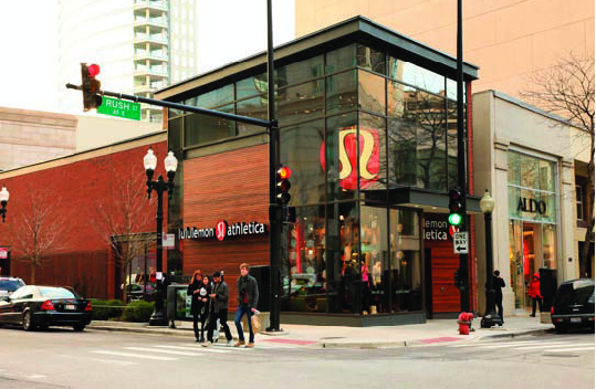 Flagship national retailers store in the Rush Street area of Chicago.