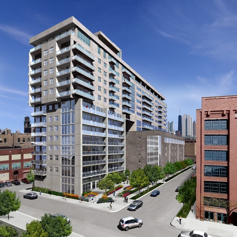 New construction 14-story cast-in-place apartment building with attached 4-story parking ramp, amenity spaces and large roof terrace on deep caisson foundations.