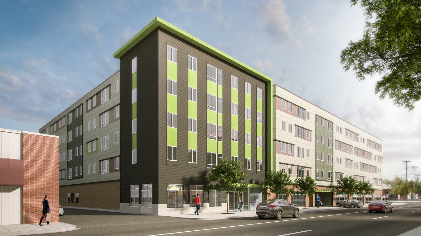 A 200,000 square foot retail and student apartment project in high seismic risk zone. The structure consists of a precast concrete podium above the parking and retail space at grade level. Four-story apartments wrap around a landscaped courtyard. The apartment structure is wood framed walls and wood truss floor framing on deep foundations. Plywood shear walls serve as the lateral load resisting system.